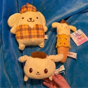 Lot of 3 Sanrio Pompompurin Kawaii Plushies ~ Reversible Sleepy Ice Cream Etc